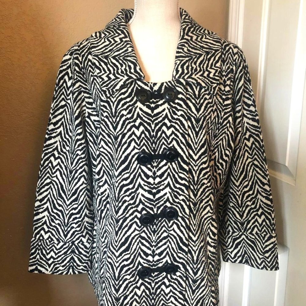 Tesori Wool Blend Double breasted Jacket Zebra Print Size XL